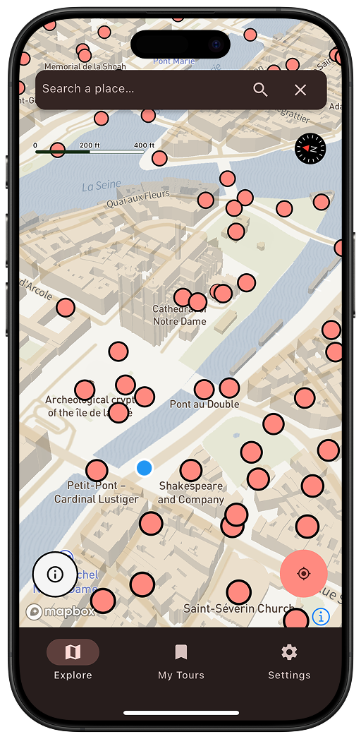 Storydex app showing map with story locations
